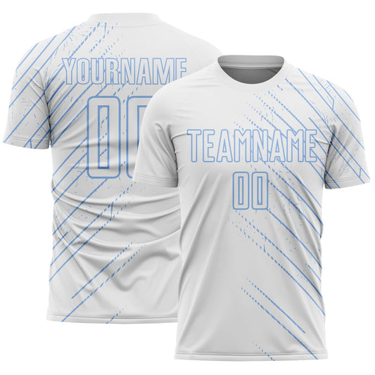 Custom White Light Blue Lines Sports Sublimation Soccer Uniform Jersey - Main View