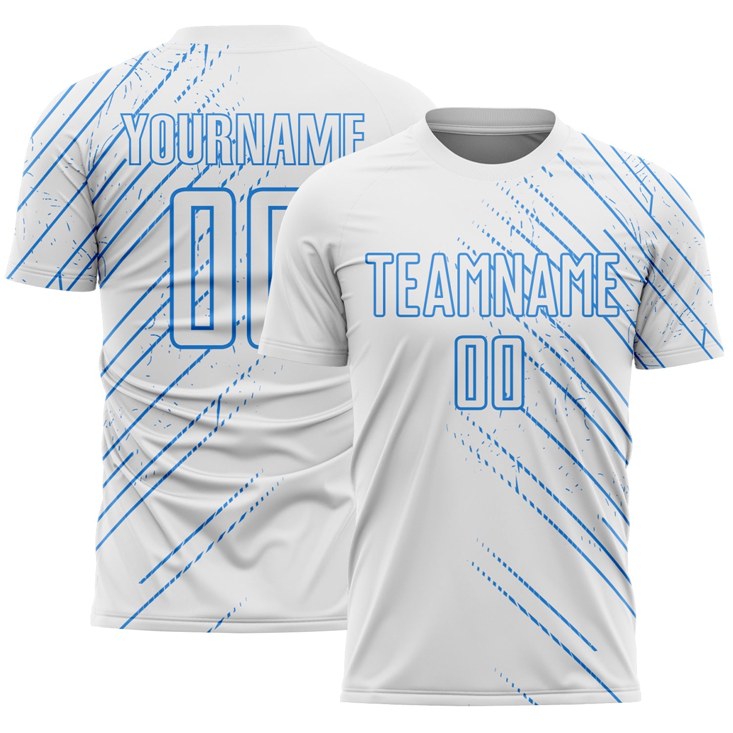 Custom White Powder Blue Lines Sports Sublimation Soccer Uniform Jersey - Main View