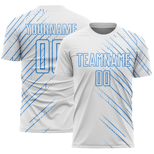 Custom White Powder Blue Lines Sports Sublimation Soccer Uniform Jersey - Main View