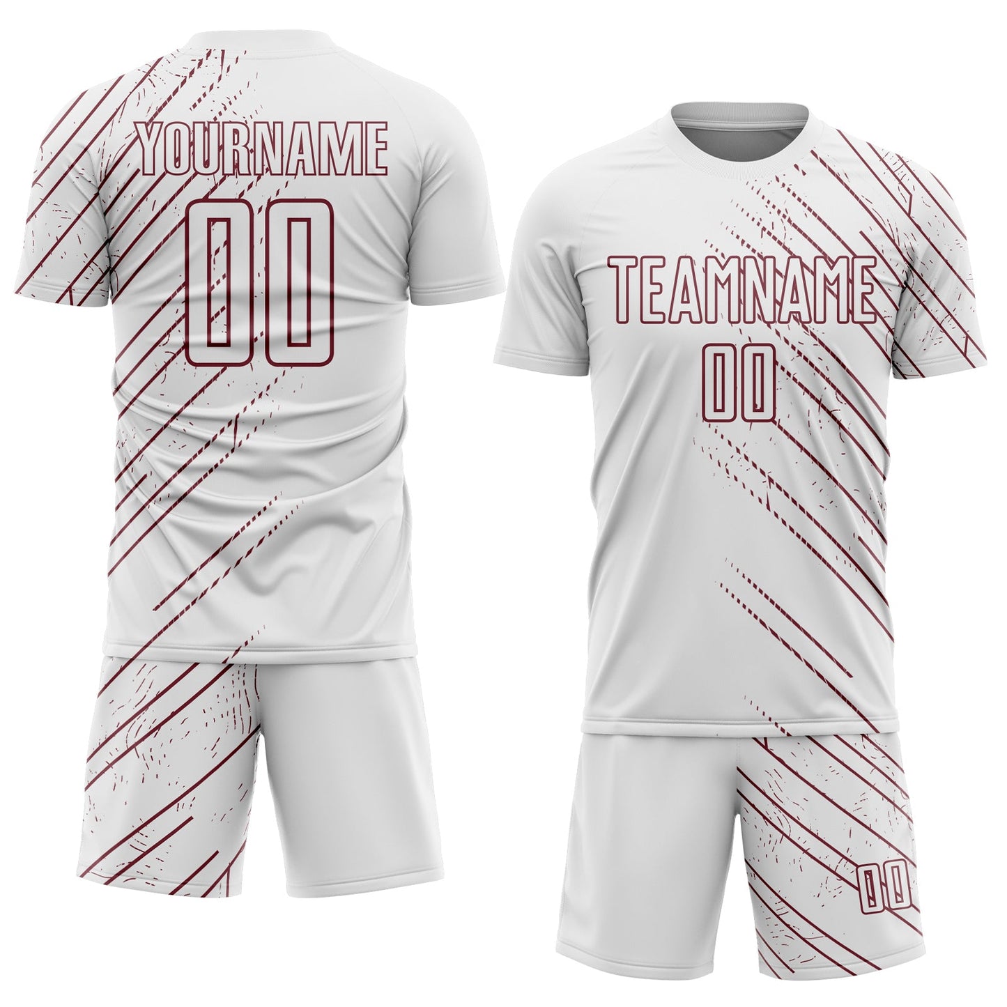 Custom White Burgundy Lines Sports Sublimation Soccer Uniform Jersey view 2