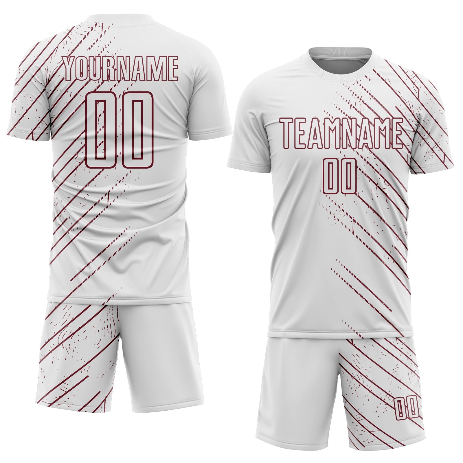 Custom White Burgundy Lines Sports Sublimation Soccer Uniform Jersey view 2