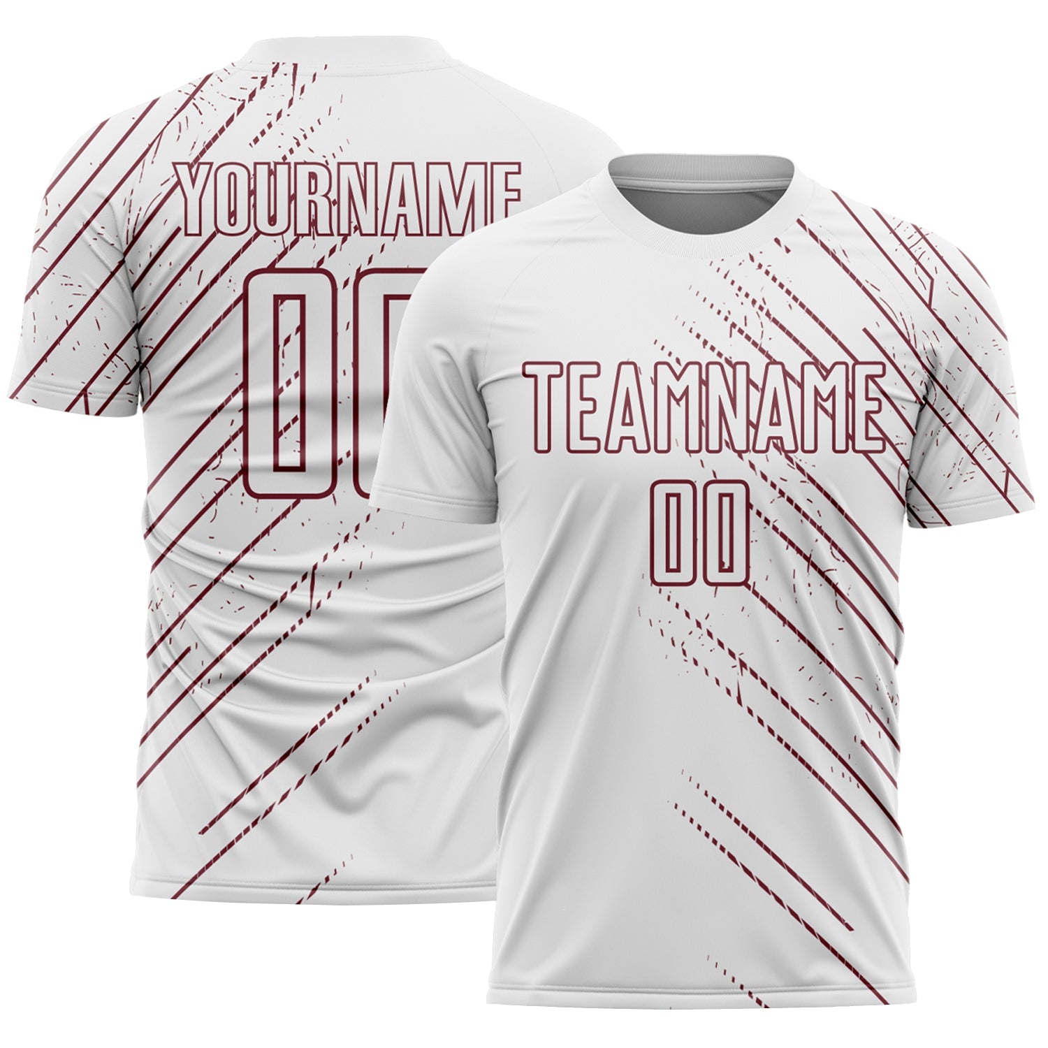 Custom White Burgundy Lines Sports Sublimation Soccer Uniform Jersey - Main View
