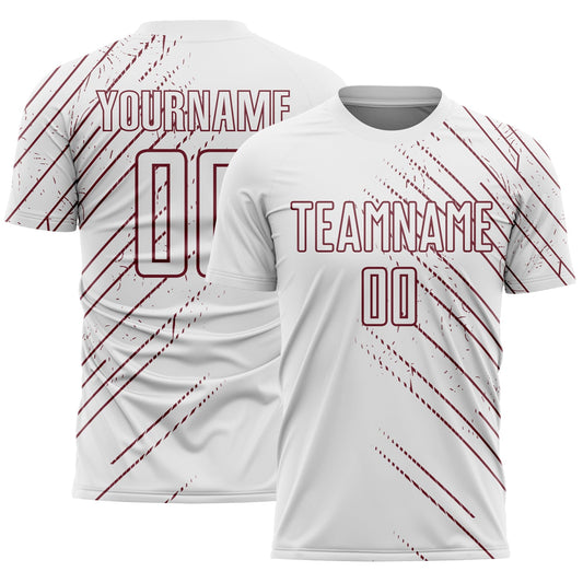 Custom White Burgundy Lines Sports Sublimation Soccer Uniform Jersey - Main View