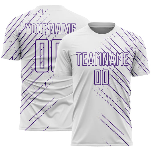 Custom White Purple Lines Sports Sublimation Soccer Uniform Jersey - Main View