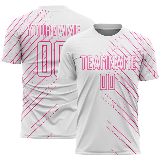 Custom White Pink Lines Sports Sublimation Soccer Uniform Jersey - Main View