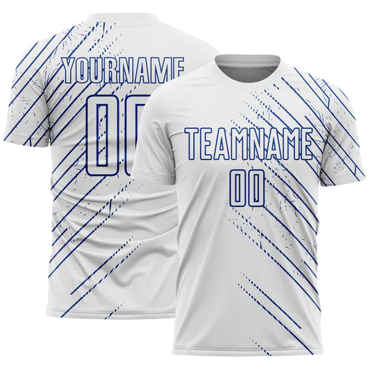 Custom White Royal Lines Sports Sublimation Soccer Uniform Jersey - Main View