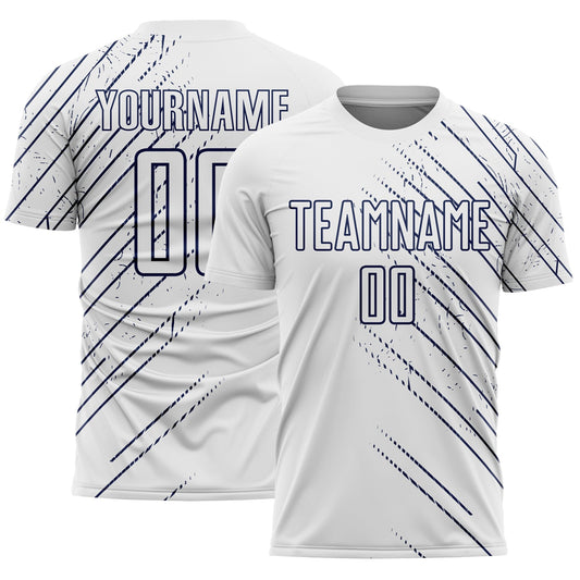 Custom White Navy Lines Sports Sublimation Soccer Uniform Jersey - Main View
