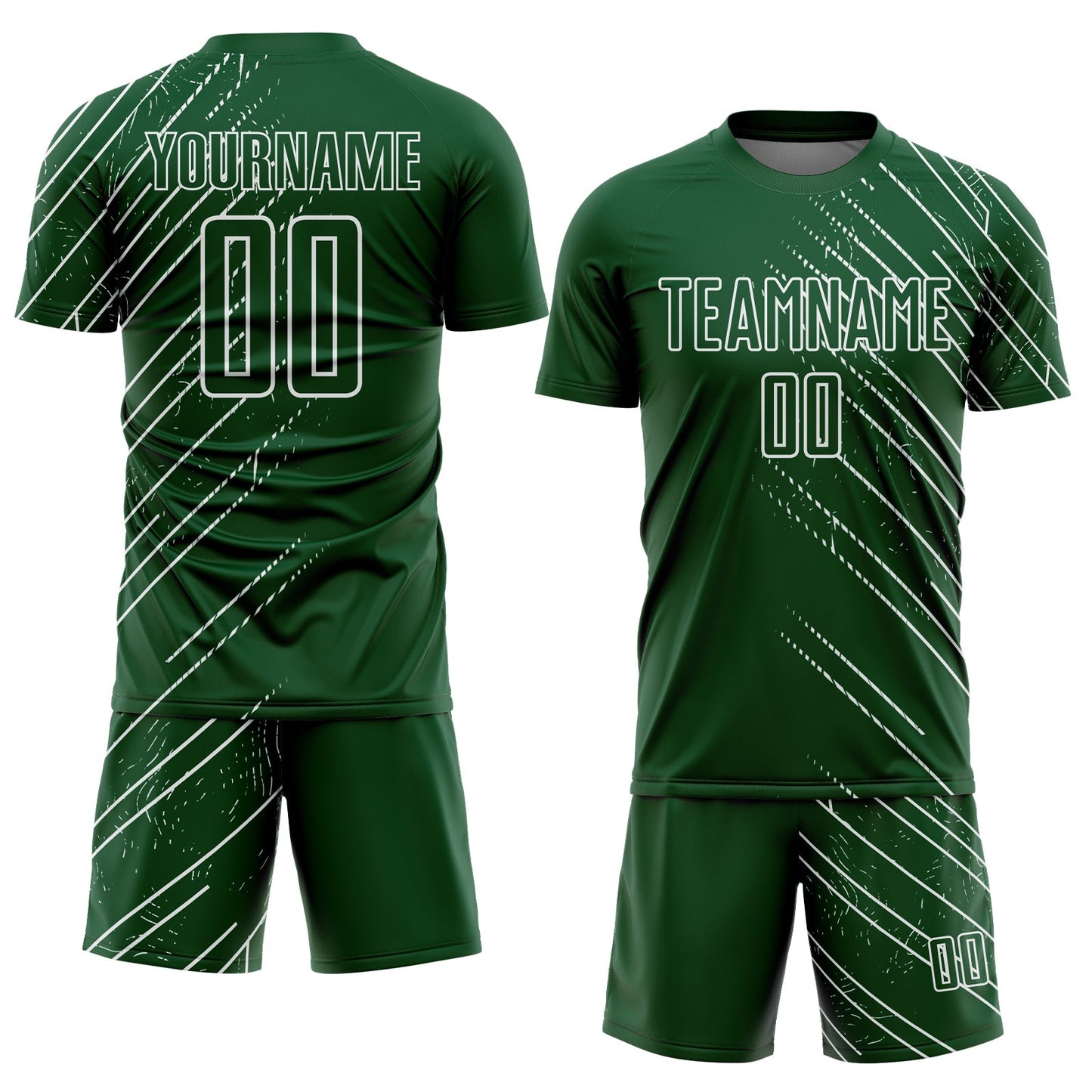 Custom Green White Lines Sports Sublimation Soccer Uniform Jersey view 2