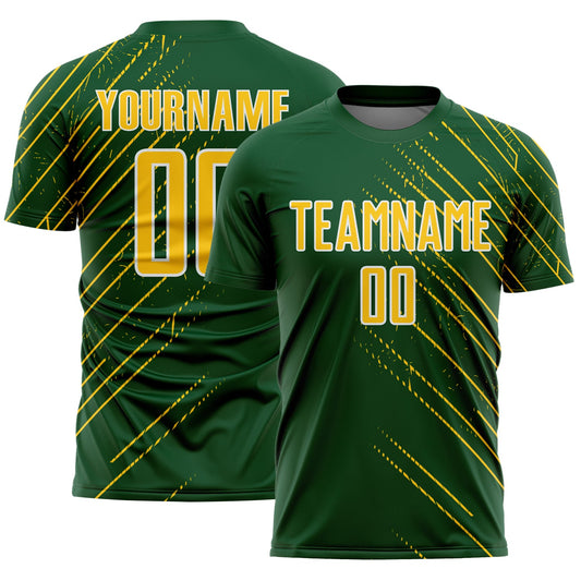 Custom Green Yellow-White Lines Sports Sublimation Soccer Uniform Jersey - Main View