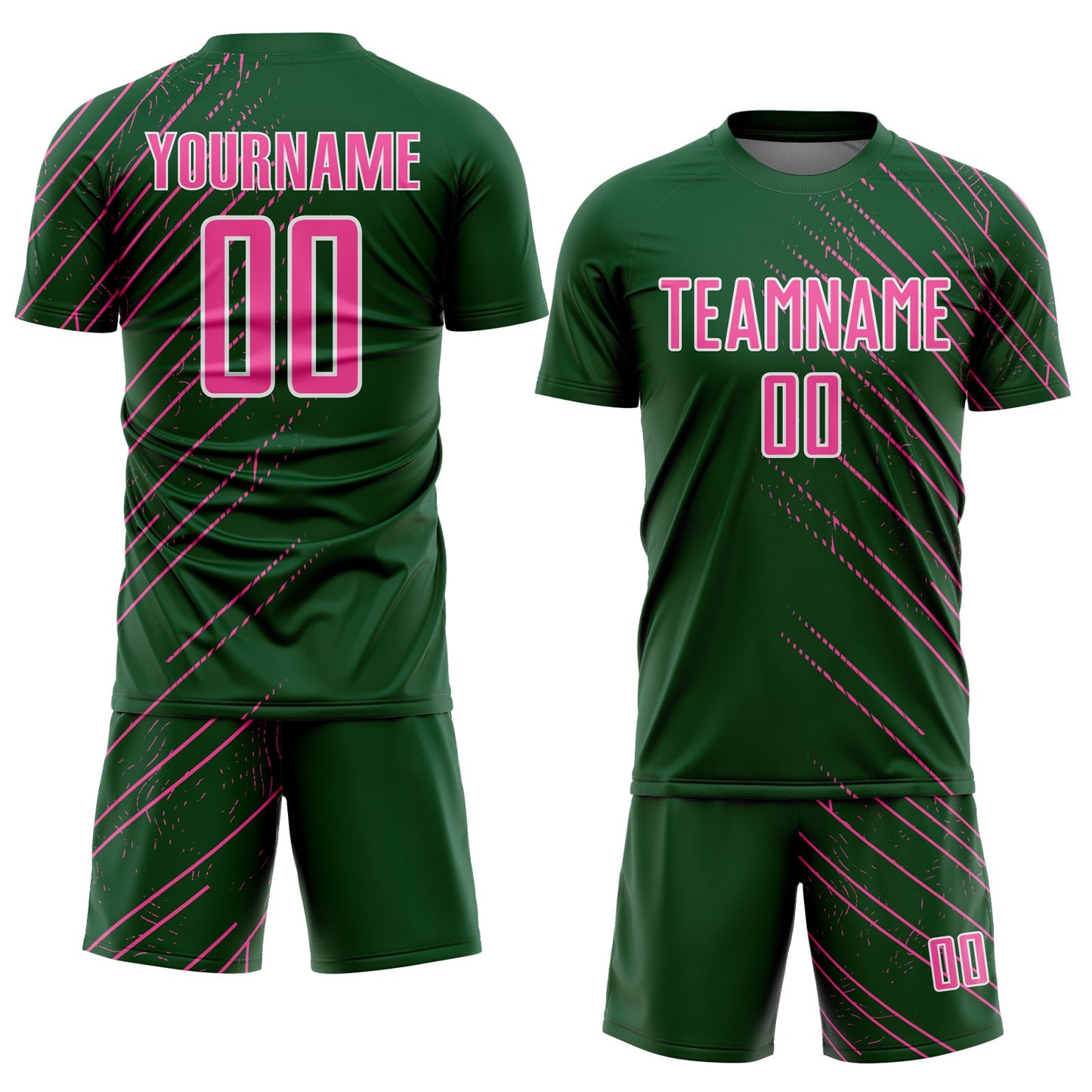 Custom Green Pink-White Lines Sports Sublimation Soccer Uniform Jersey view 2