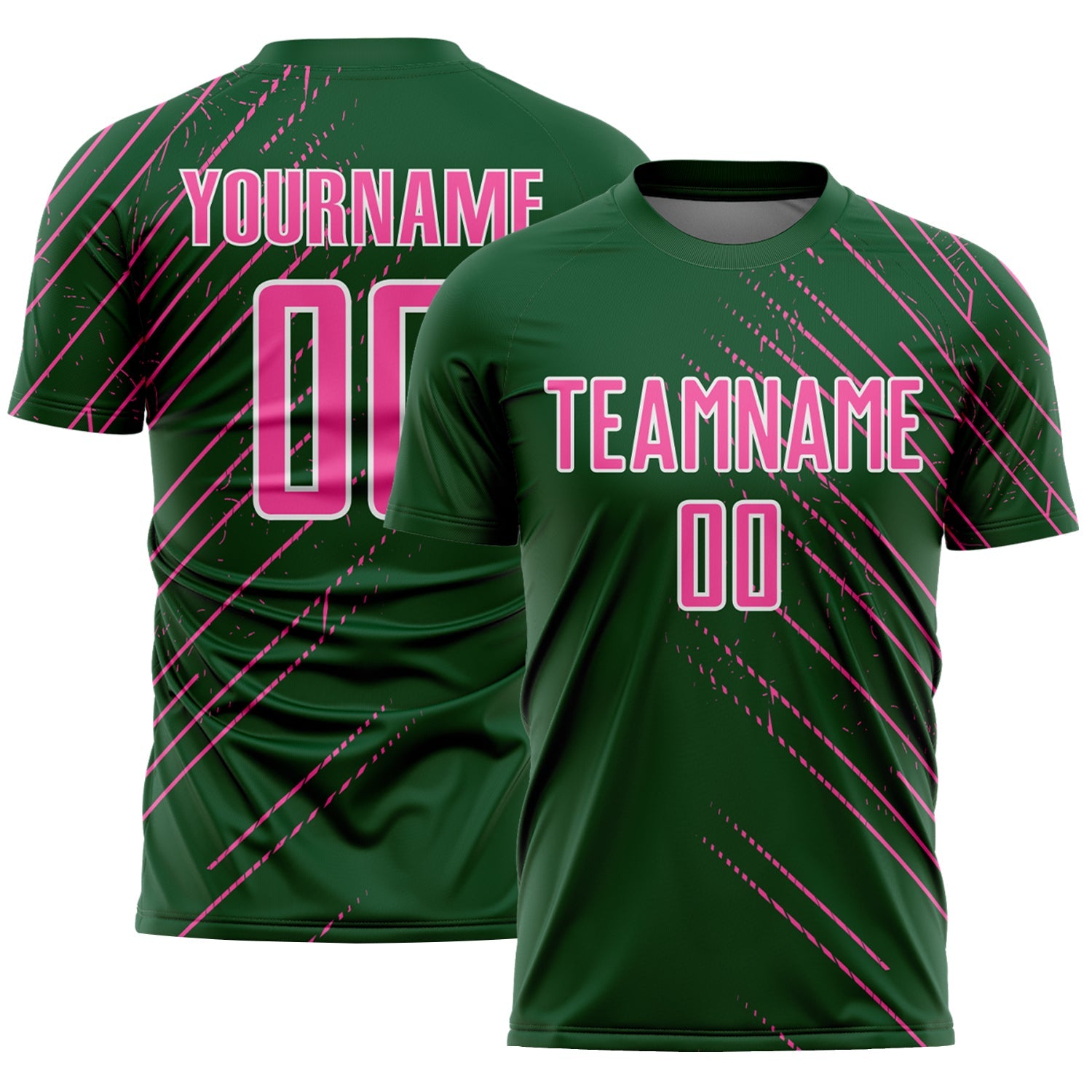 Custom Green Pink-White Lines Sports Sublimation Soccer Uniform Jersey - Main View