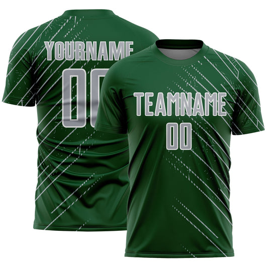 Custom Green Gray-White Lines Sports Sublimation Soccer Uniform Jersey - Main View
