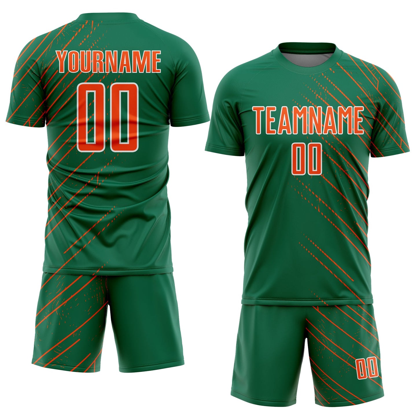 Custom Kelly Green Orange-White Lines Sports Sublimation Soccer Uniform Jersey view 2