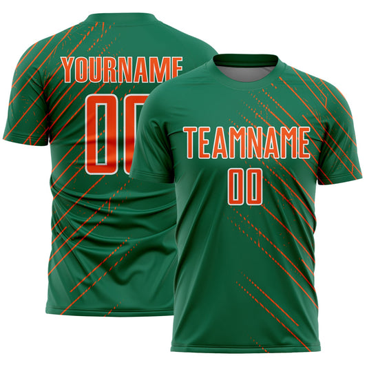 Custom Kelly Green Orange-White Lines Sports Sublimation Soccer Uniform Jersey - Main View