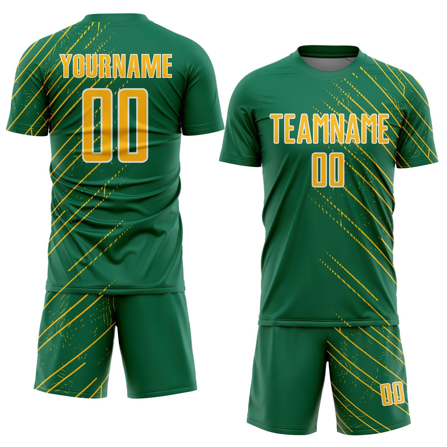 Custom Kelly Green Gold-White Lines Sports Sublimation Soccer Uniform Jersey view 2