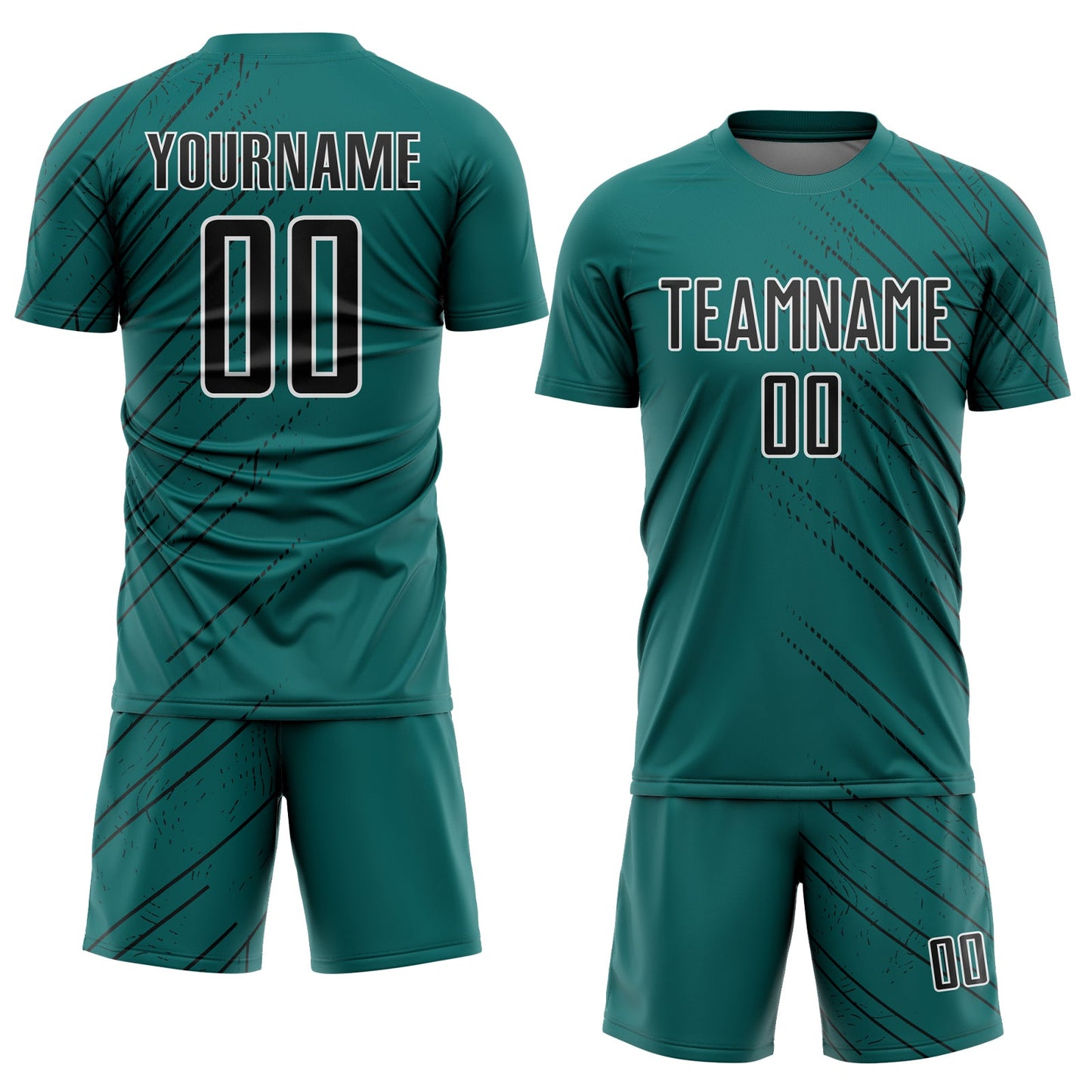Custom Teal Black-White Lines Sports Sublimation Soccer Uniform Jersey view 2
