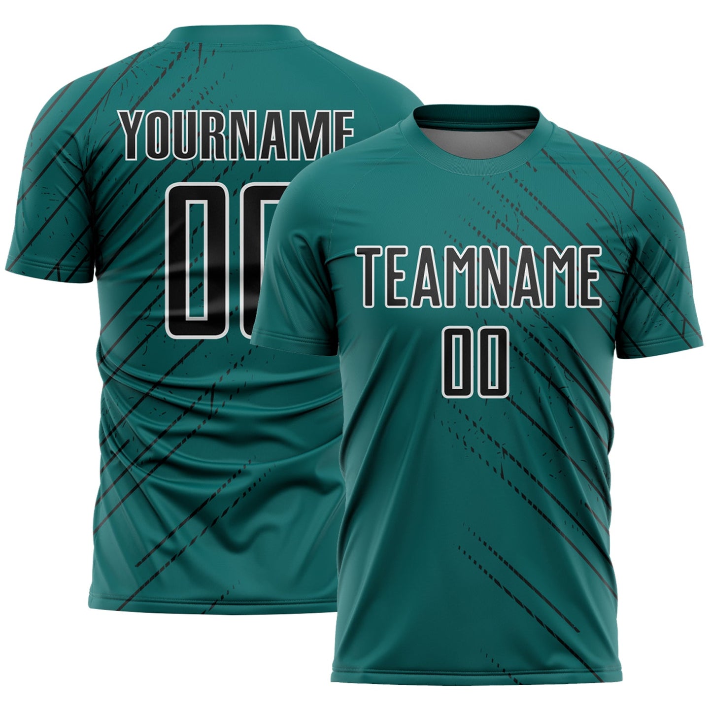 Custom Teal Black-White Lines Sports Sublimation Soccer Uniform Jersey - Main View