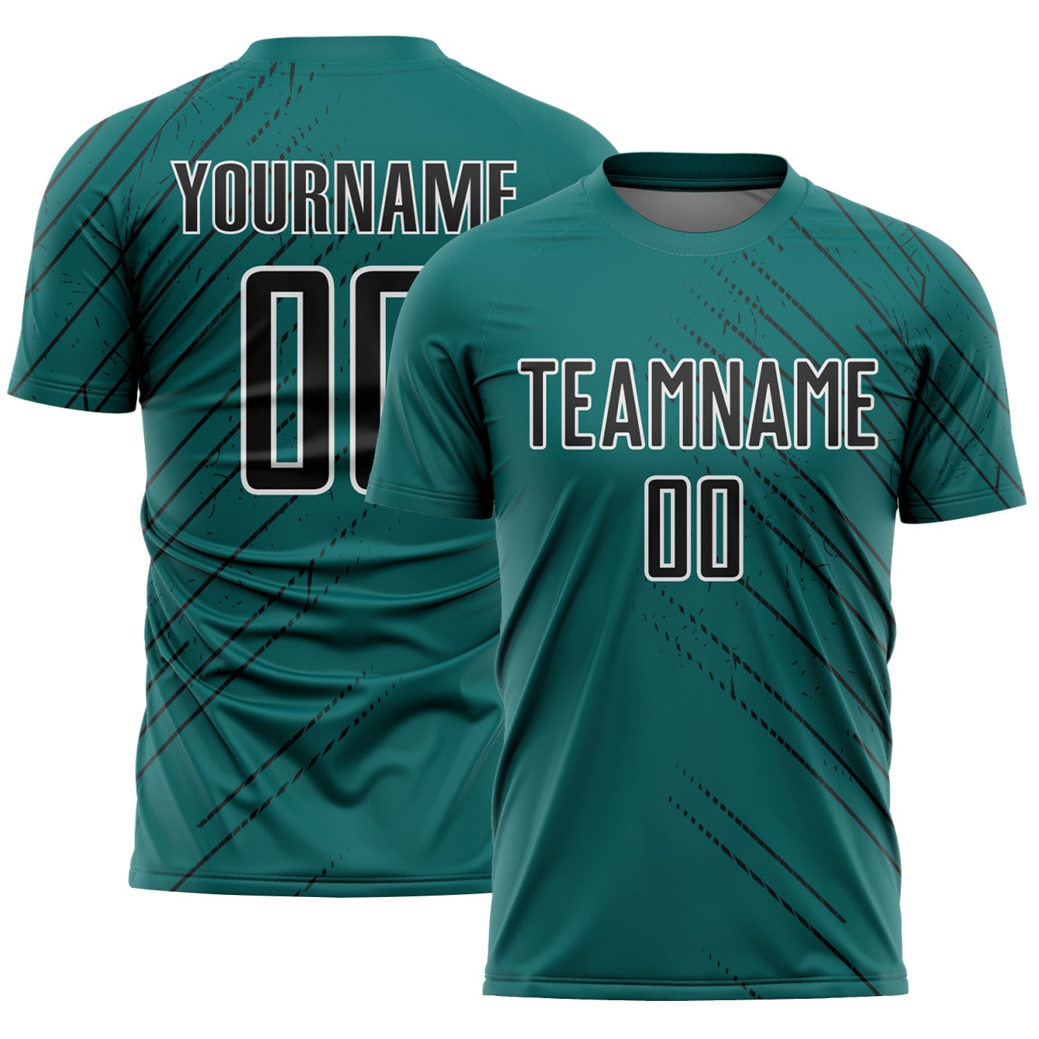 Custom Teal Black-White Lines Sports Sublimation Soccer Uniform Jersey - Main View