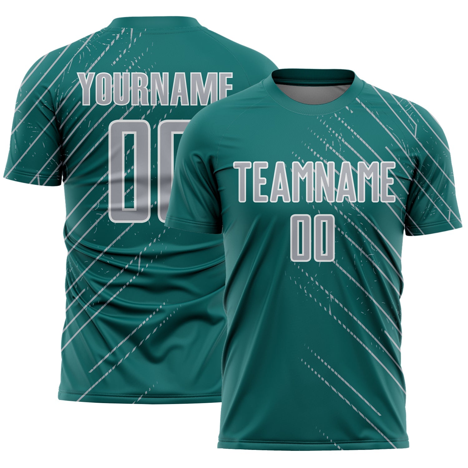 Custom Teal Gray-White Lines Sports Sublimation Soccer Uniform Jersey - Main View