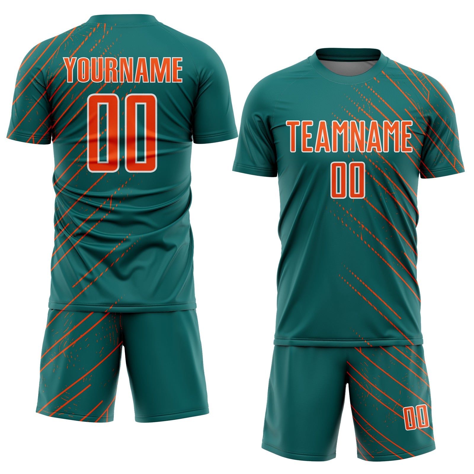 Custom Teal Orange-White Lines Sports Sublimation Soccer Uniform Jersey view 2