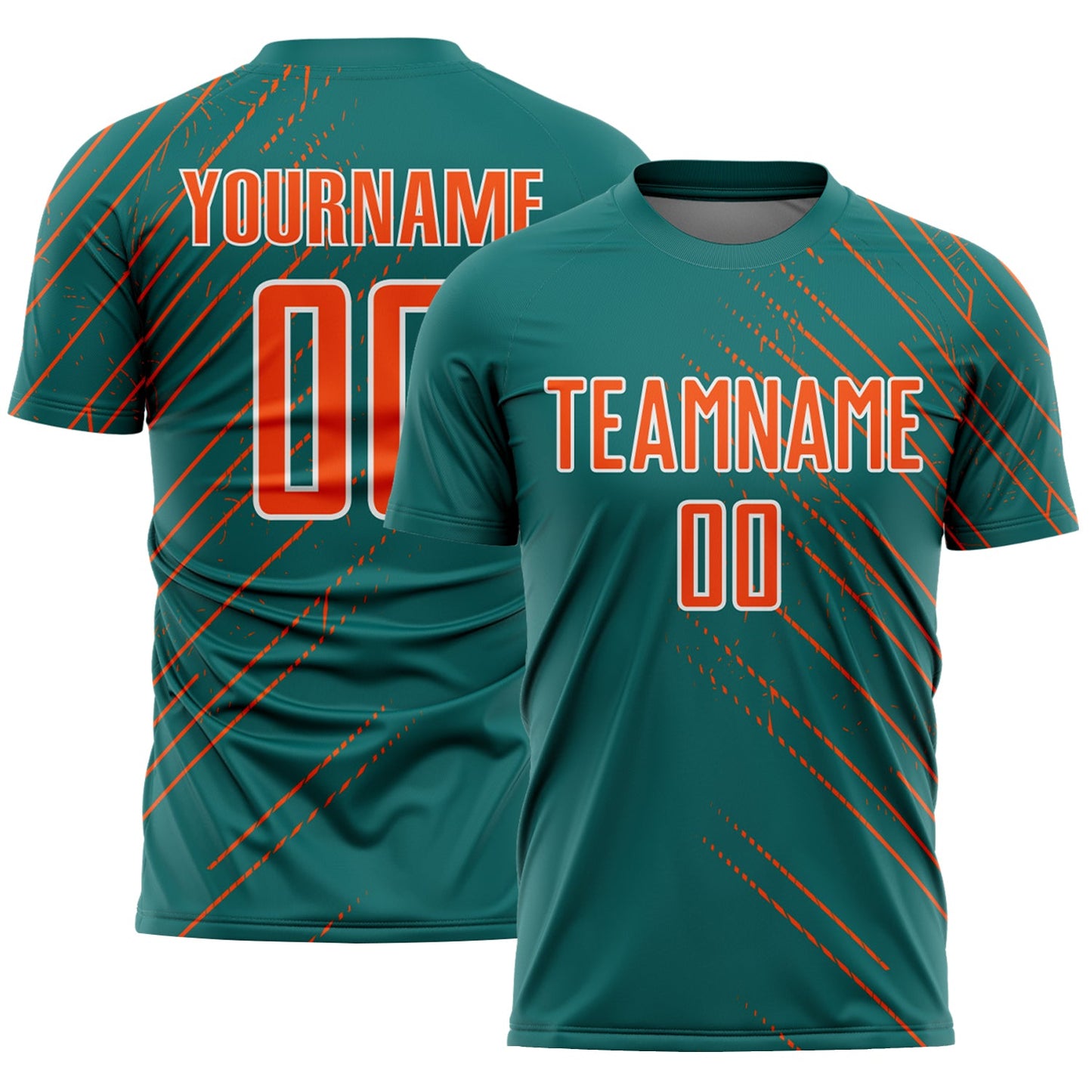 Custom Teal Orange-White Lines Sports Sublimation Soccer Uniform Jersey - Main View