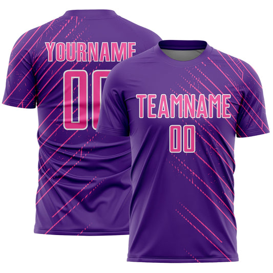 Custom Purple Pink-White Lines Sports Sublimation Soccer Uniform Jersey - Main View