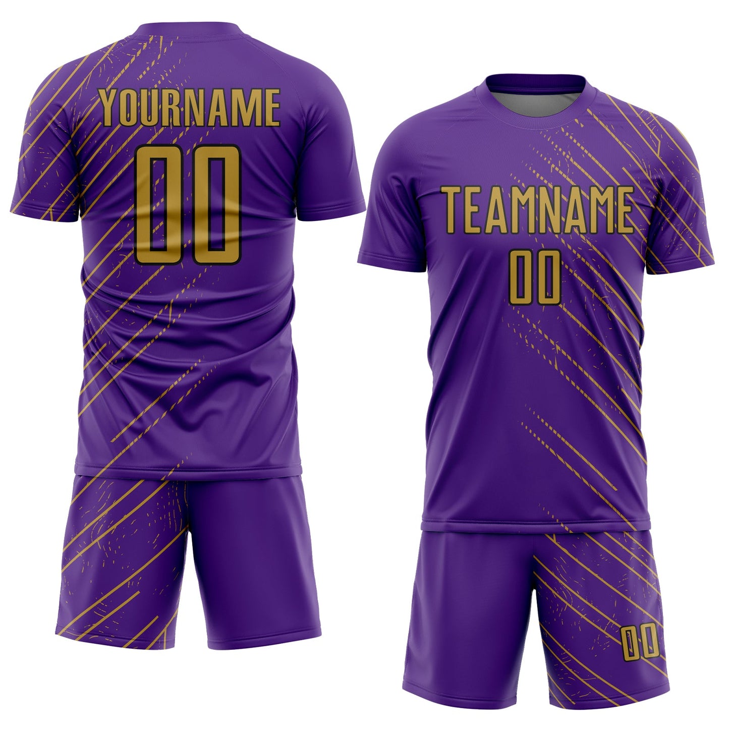 Custom Purple Old Gold-Black Lines Sports Sublimation Soccer Uniform Jersey view 2