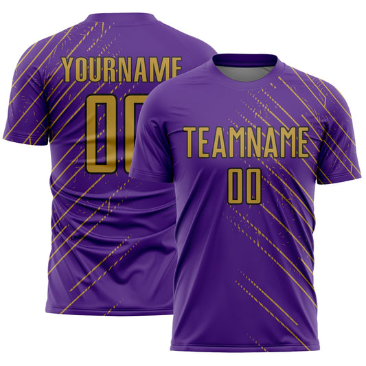 Custom Purple Old Gold-Black Lines Sports Sublimation Soccer Uniform Jersey - Main View