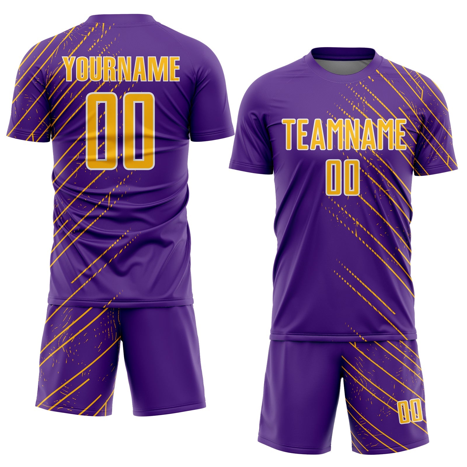 Custom Purple Gold-White Lines Sports Sublimation Soccer Uniform Jersey view 2