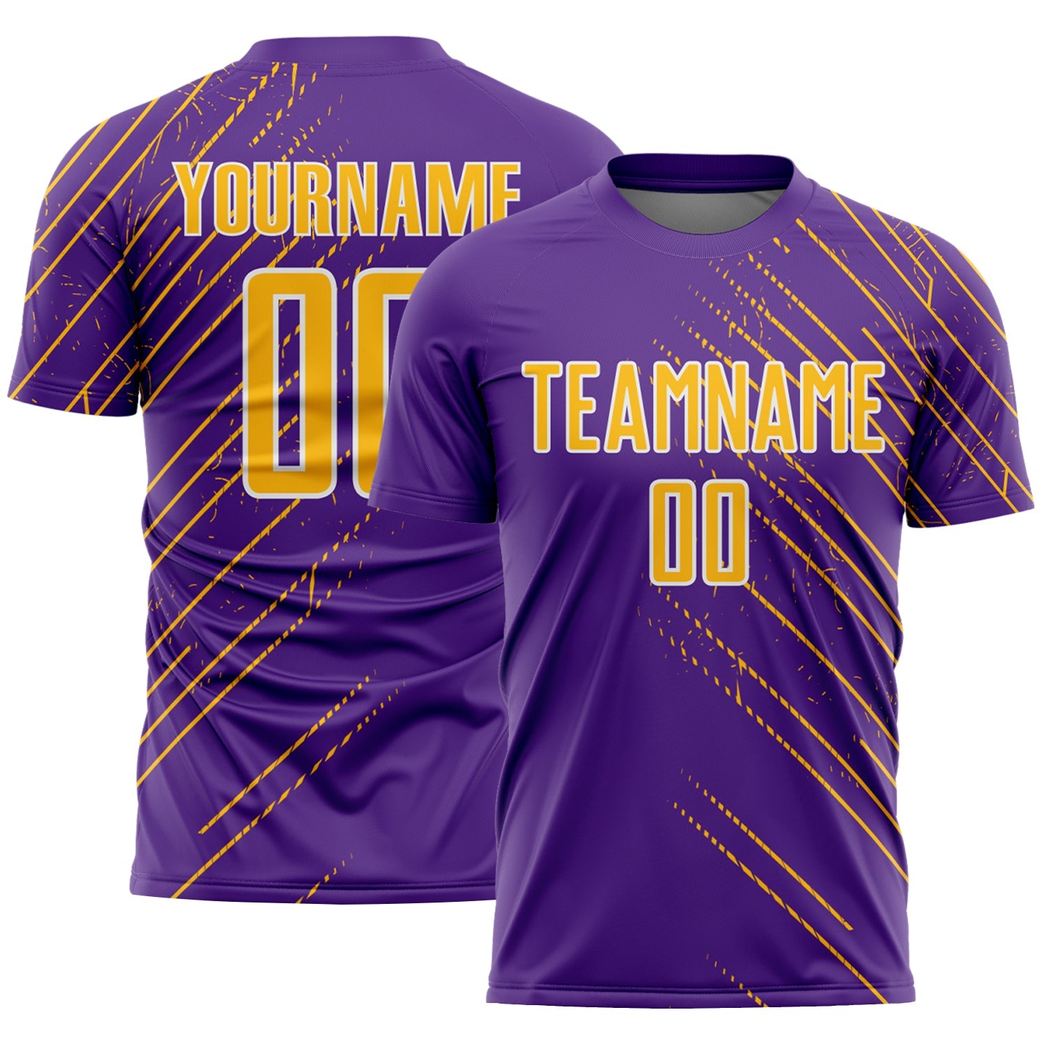 Custom Purple Gold-White Lines Sports Sublimation Soccer Uniform Jersey - Main View