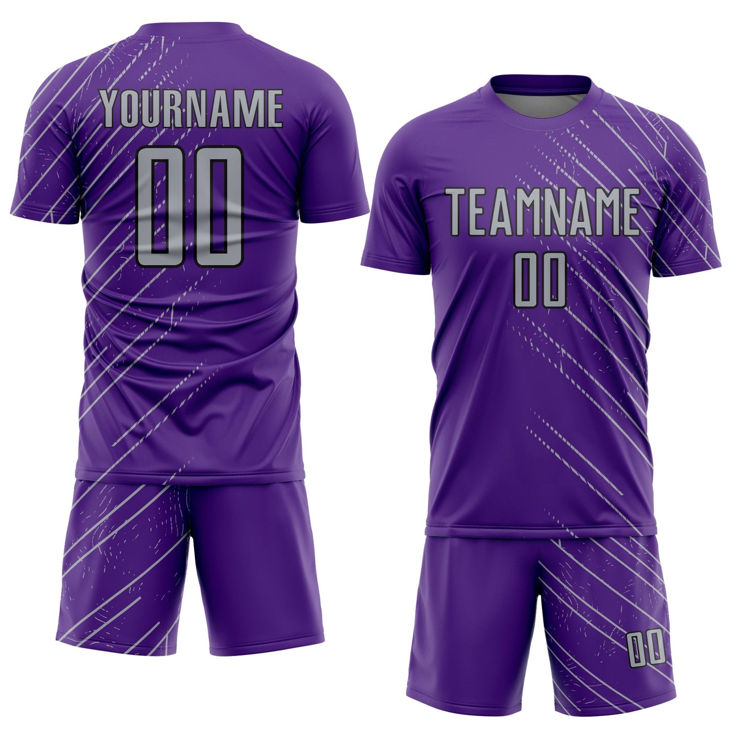 Custom Purple Gray-Black Lines Sports Sublimation Soccer Uniform Jersey view 2
