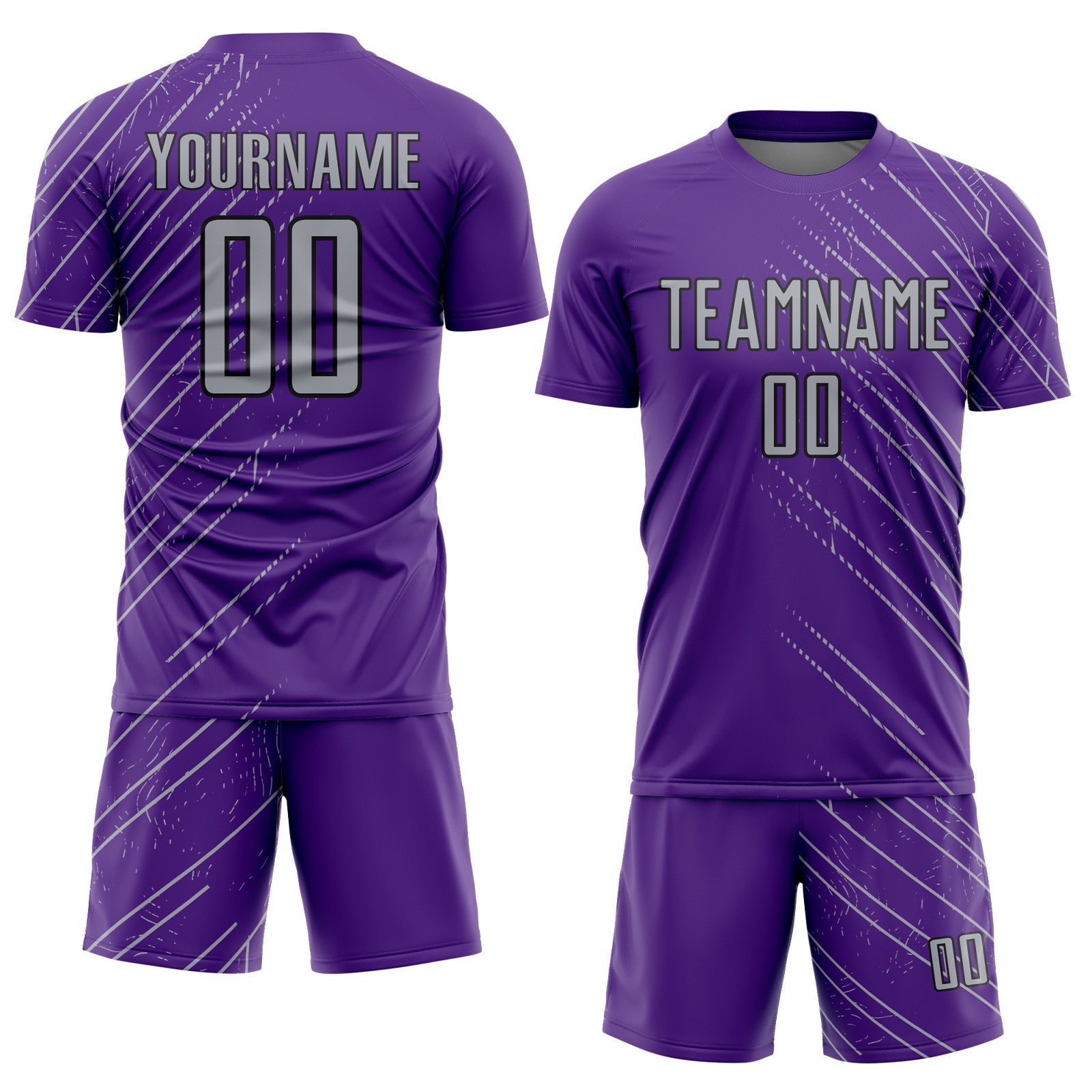 Custom Purple Gray-Black Lines Sports Sublimation Soccer Uniform Jersey view 2