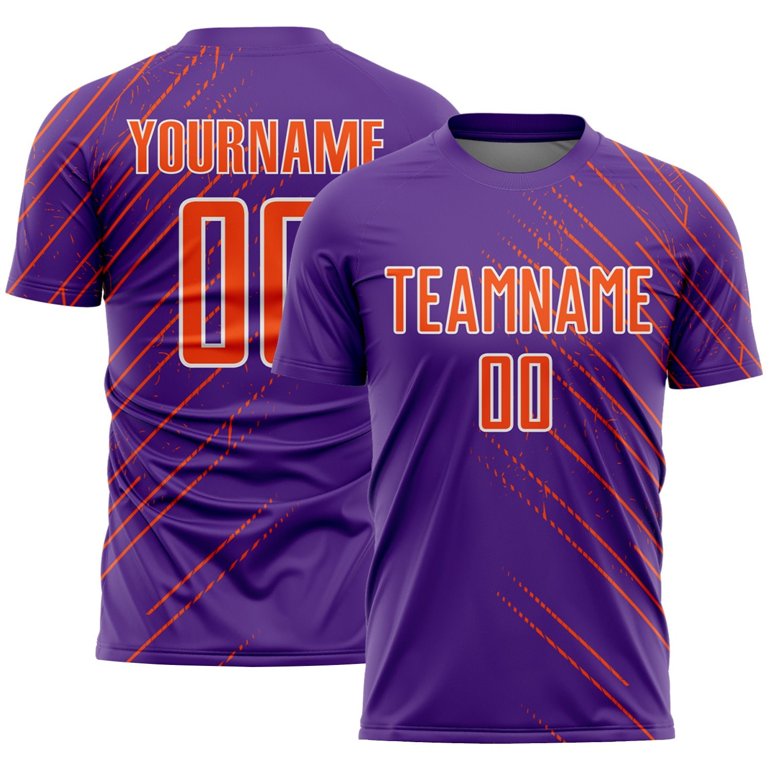 Custom Purple Orange-White Lines Sports Sublimation Soccer Uniform Jersey - Main View