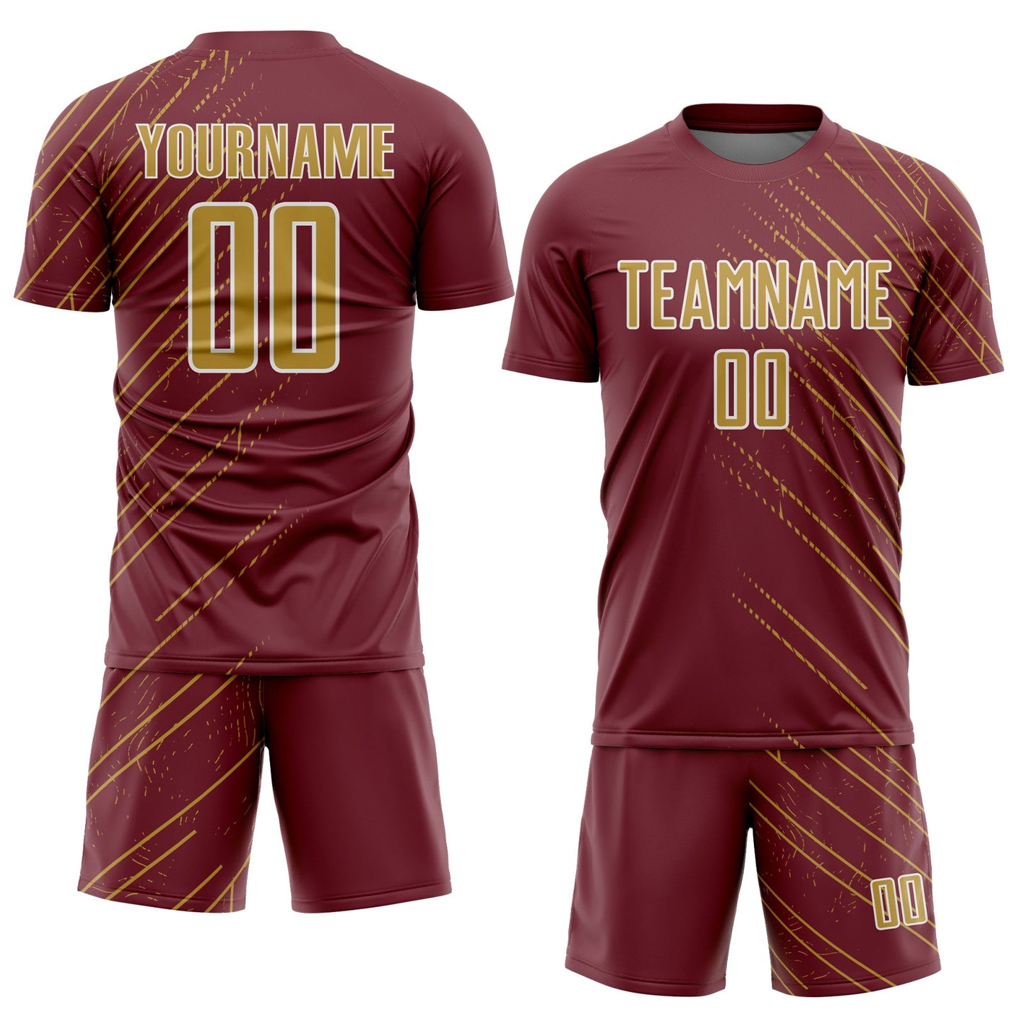 Custom Burgundy Old Gold-White Lines Sports Sublimation Soccer Uniform Jersey view 2