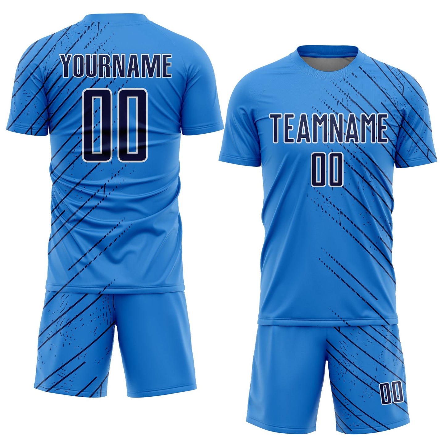 Custom Powder Blue Navy-White Lines Sports Sublimation Soccer Uniform Jersey view 2