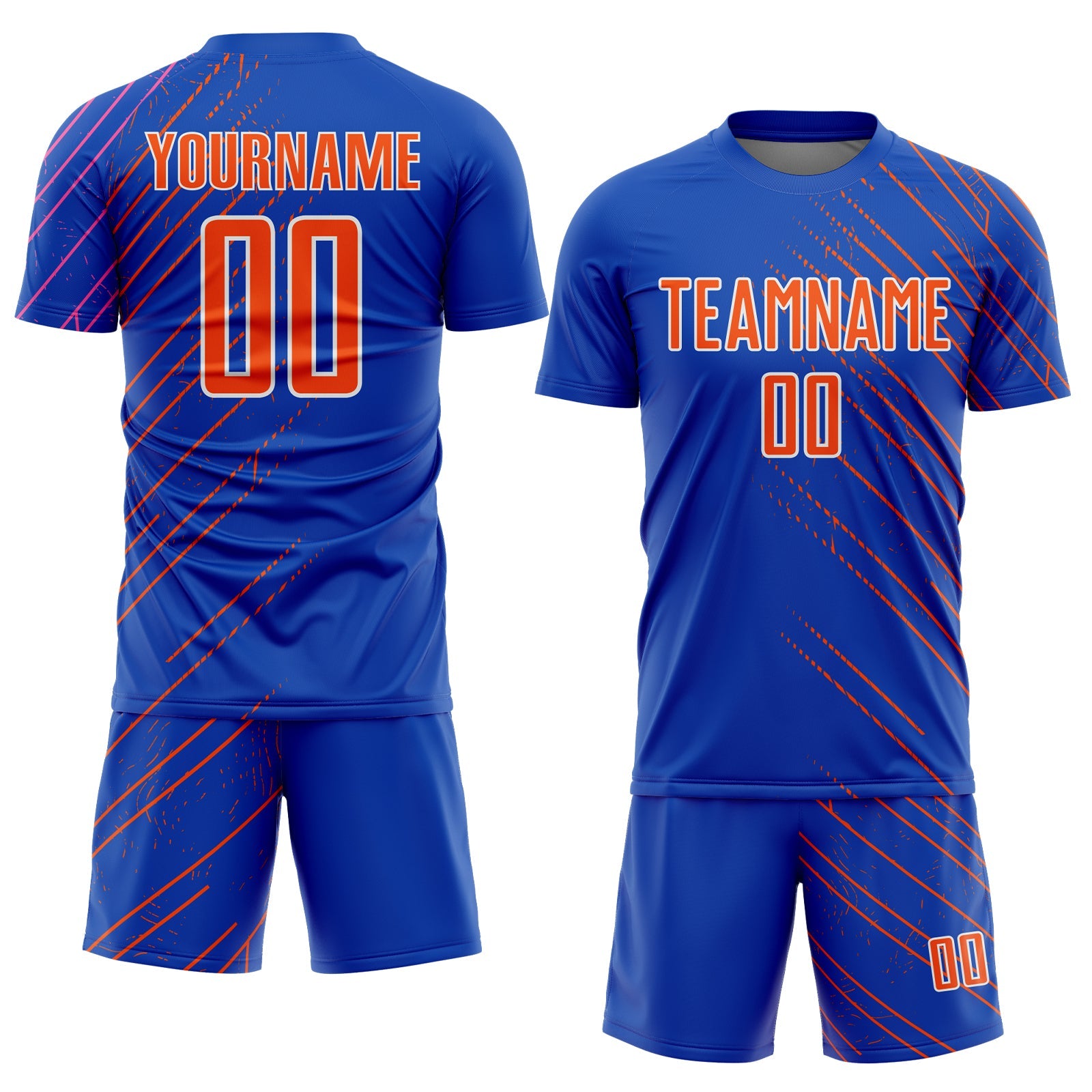 Custom Thunder Blue Orange-White Lines Sports Sublimation Soccer Uniform Jersey view 2