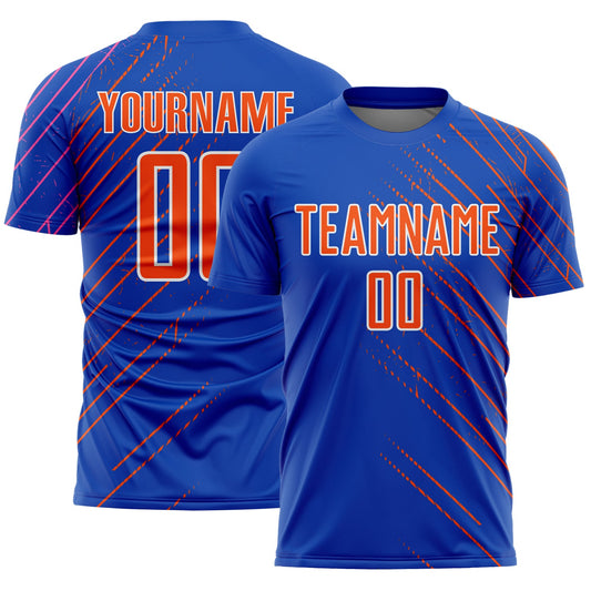 Custom Thunder Blue Orange-White Lines Sports Sublimation Soccer Uniform Jersey - Main View