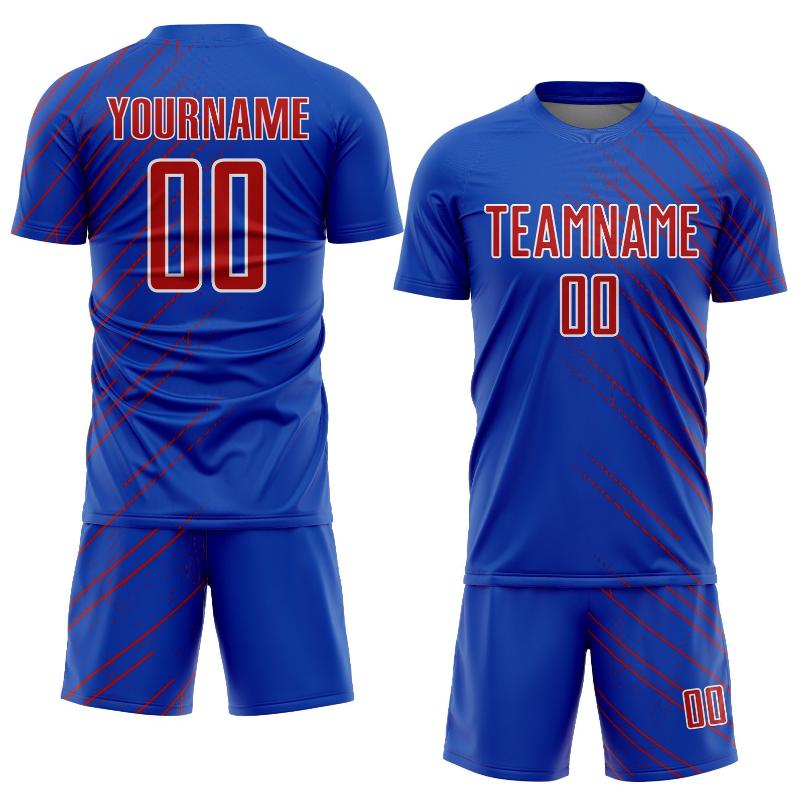Custom Thunder Blue Red-White Lines Sports Sublimation Soccer Uniform Jersey view 2