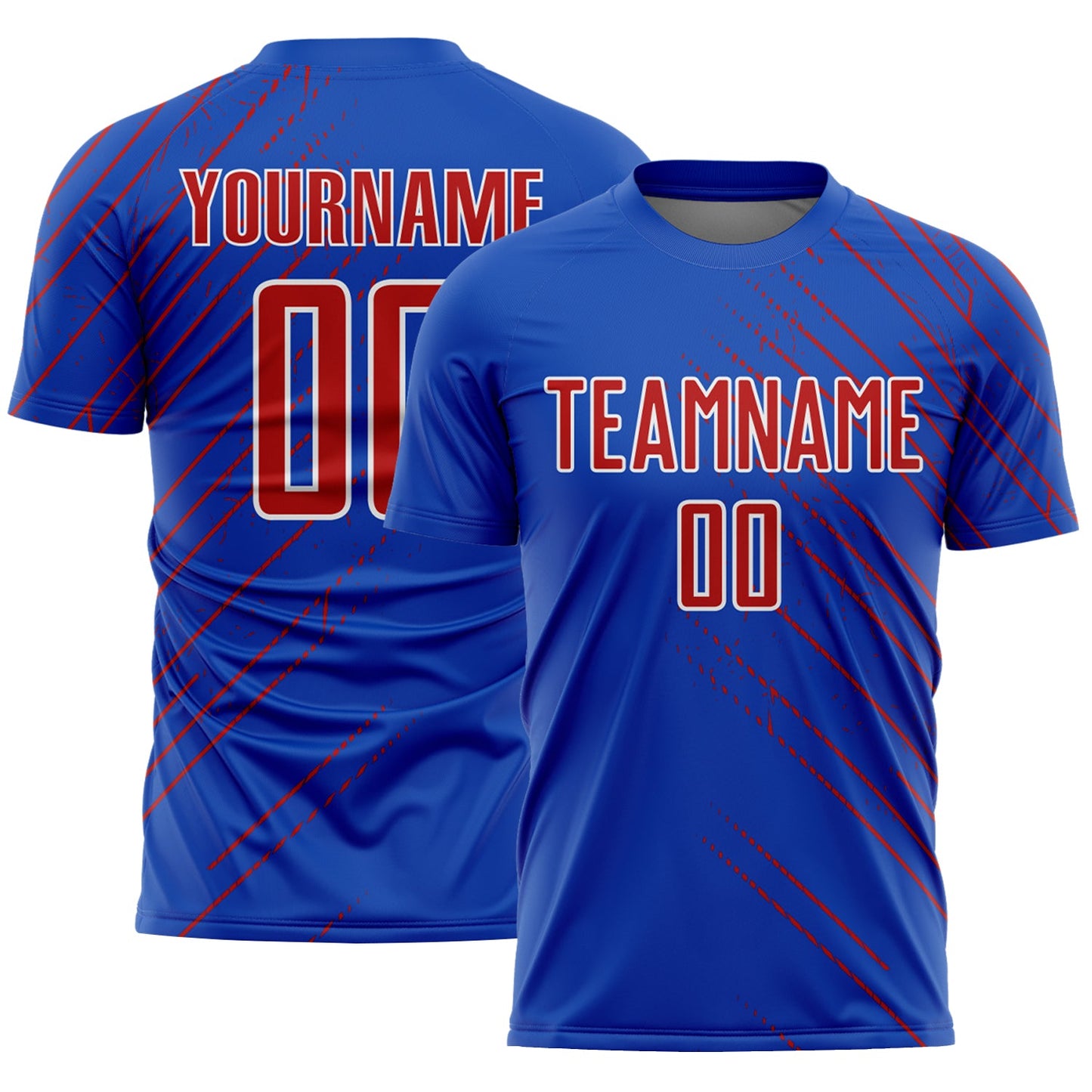 Custom Thunder Blue Red-White Lines Sports Sublimation Soccer Uniform Jersey - Main View