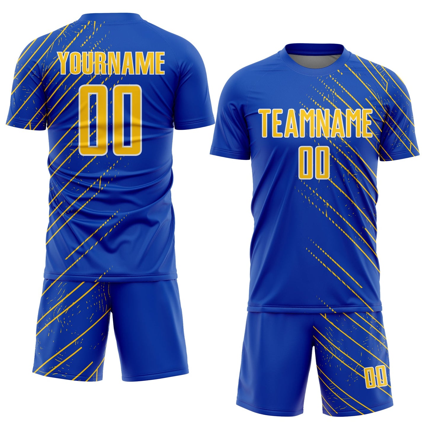 Custom Thunder Blue Yellow-White Lines Sports Sublimation Soccer Uniform Jersey view 2