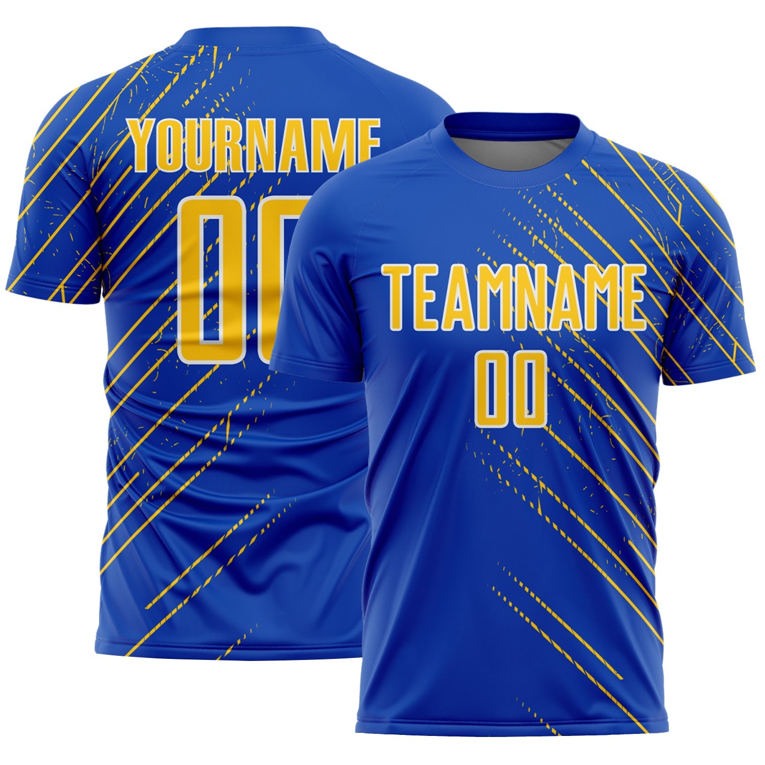 Custom Thunder Blue Yellow-White Lines Sports Sublimation Soccer Uniform Jersey - Main View