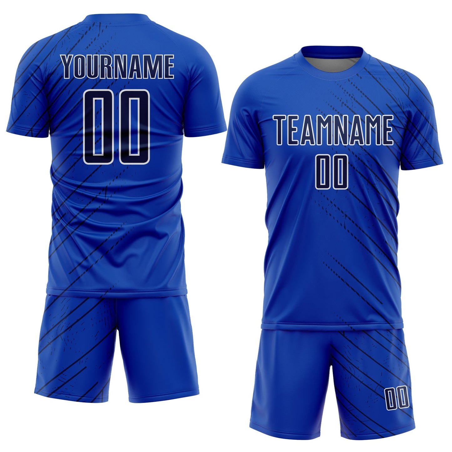 Custom Thunder Blue Navy-White Lines Sports Sublimation Soccer Uniform Jersey view 2