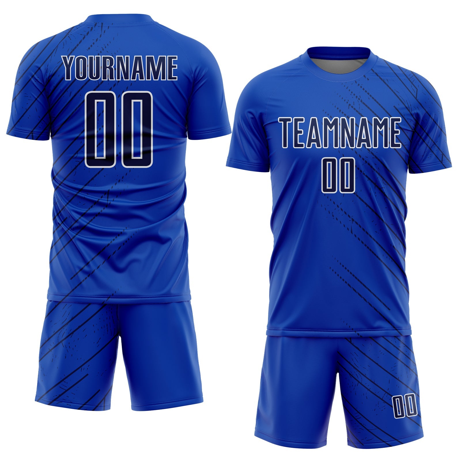 Custom Thunder Blue Navy-White Lines Sports Sublimation Soccer Uniform Jersey view 2