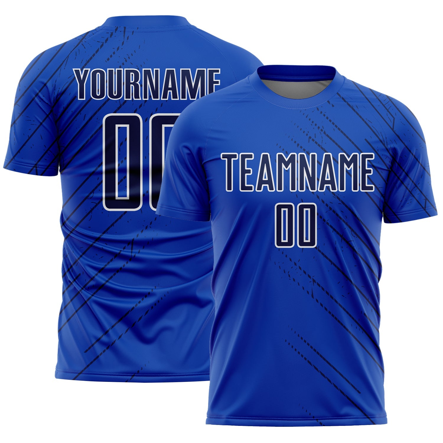 Custom Thunder Blue Navy-White Lines Sports Sublimation Soccer Uniform Jersey - Main View