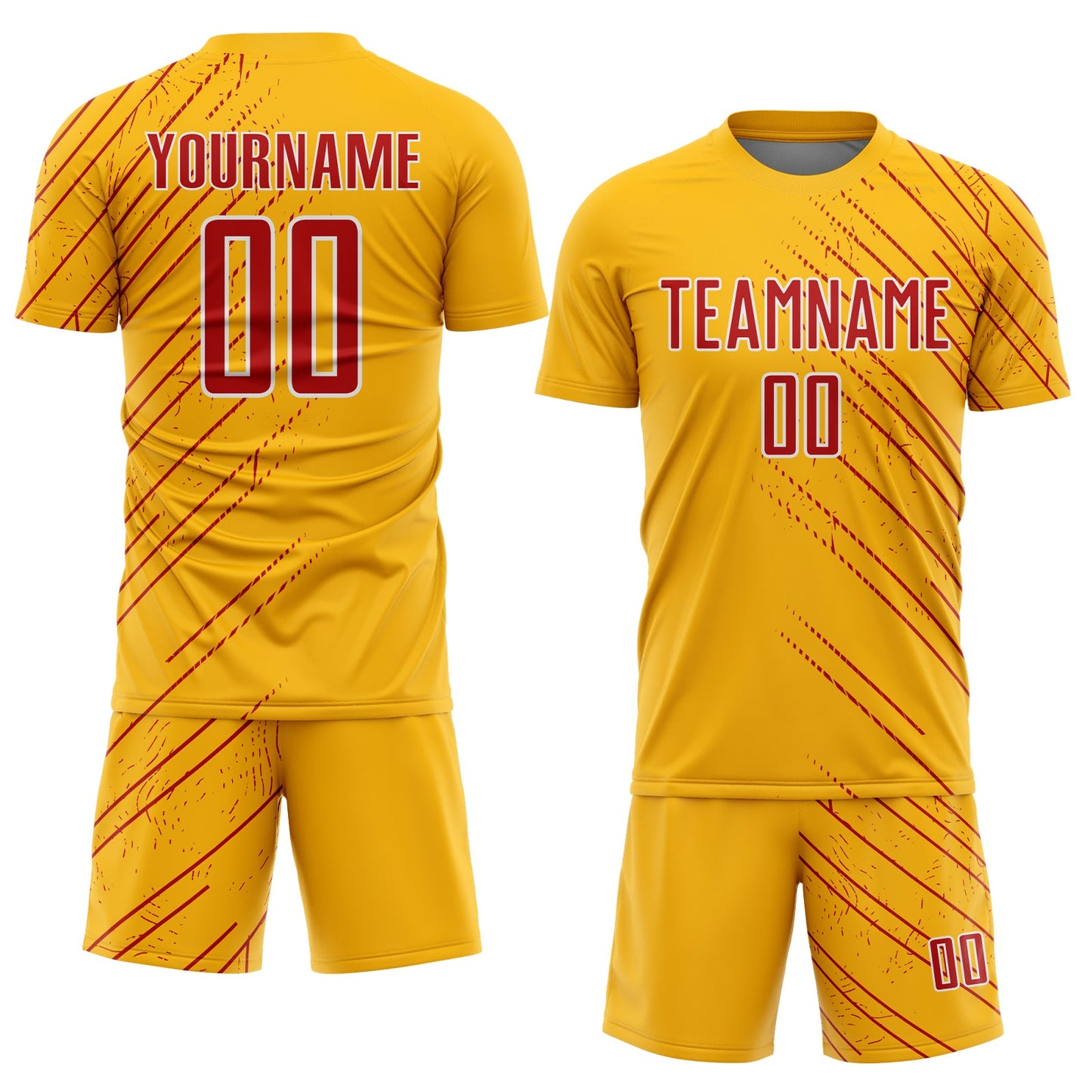 Custom Gold Red-White Lines Sports Sublimation Soccer Uniform Jersey view 2