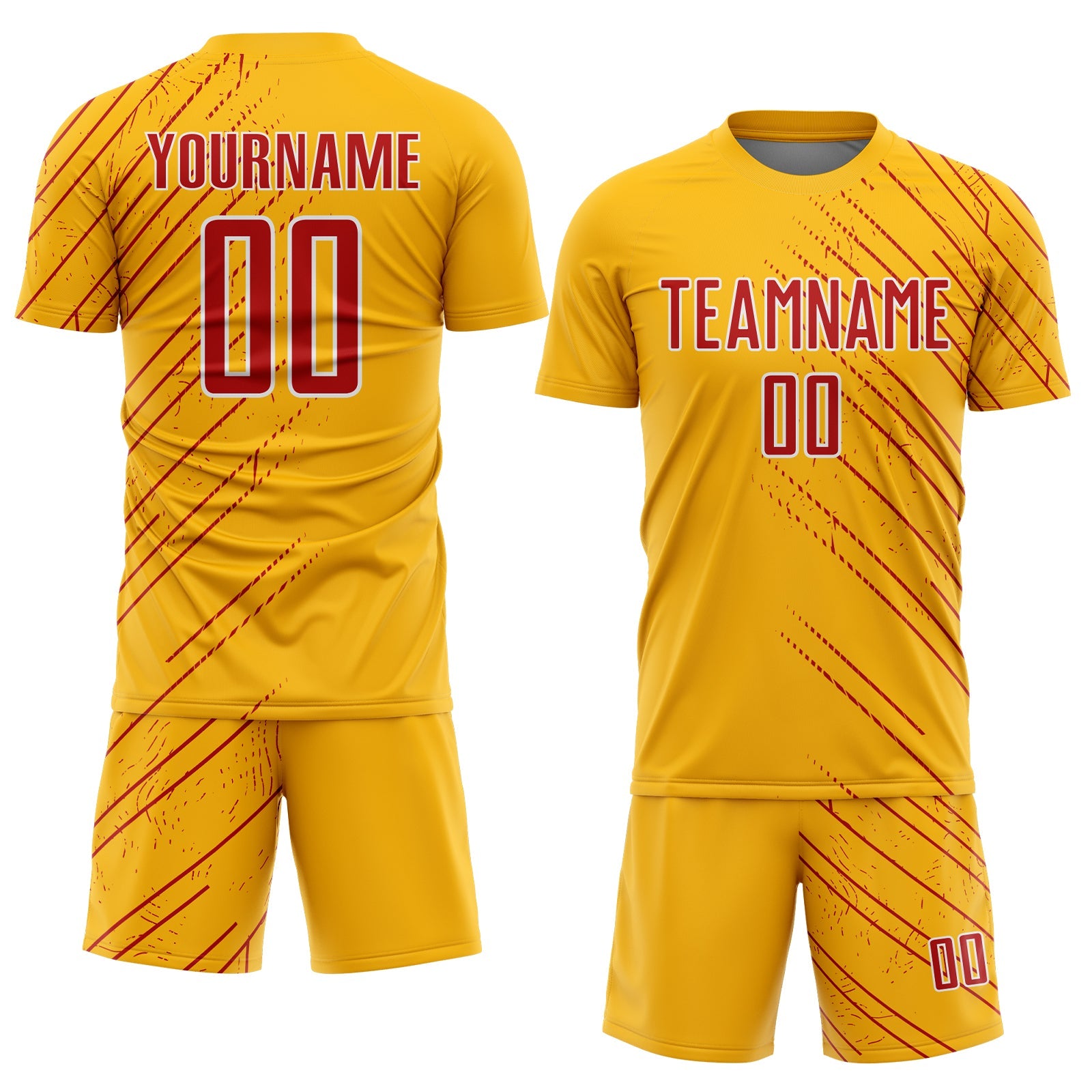 Custom Gold Red-White Lines Sports Sublimation Soccer Uniform Jersey view 2