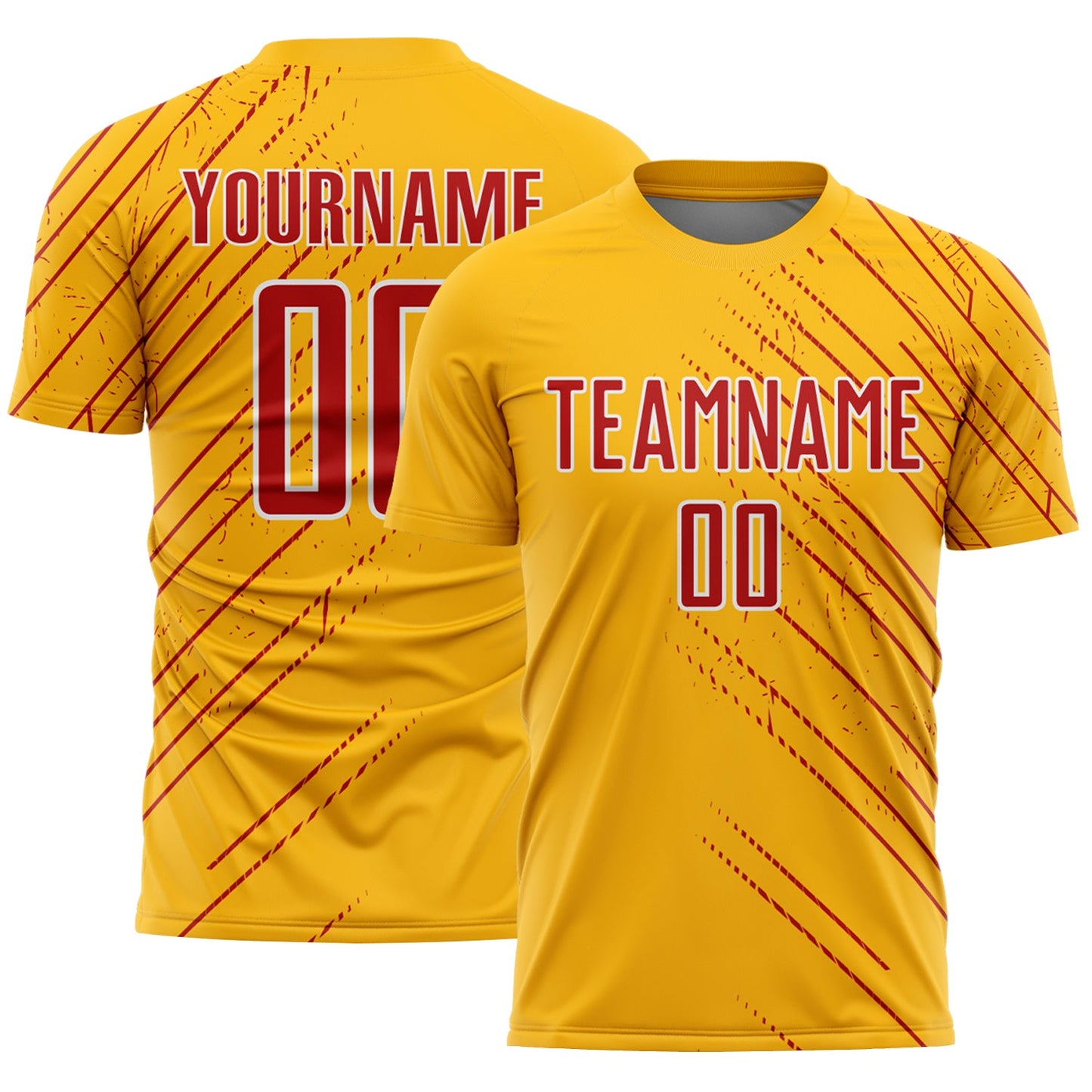 Custom Gold Red-White Lines Sports Sublimation Soccer Uniform Jersey - Main View