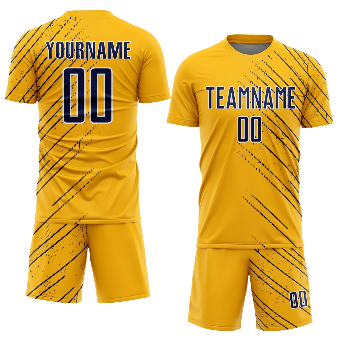 Custom Gold Navy-White Lines Sports Sublimation Soccer Uniform Jersey view 2