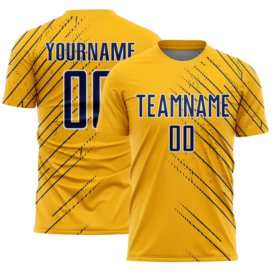 Custom Gold Navy-White Lines Sports Sublimation Soccer Uniform Jersey - Main View