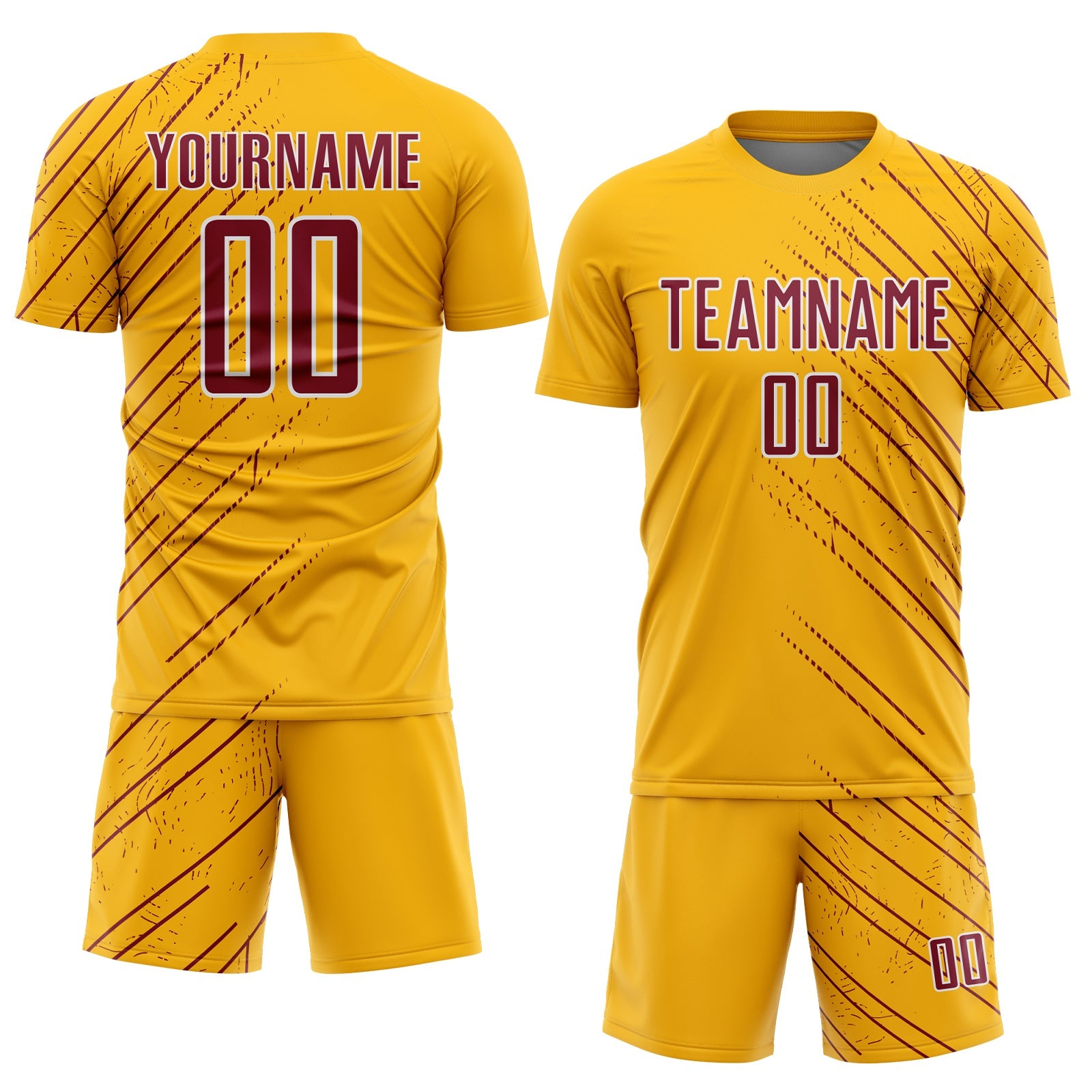 Custom Gold Crimson-White Lines Sports Sublimation Soccer Uniform Jersey view 2
